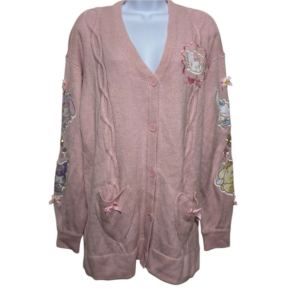 Hello Kitty And Friends Cupid Heart Girls Cardigan Women Size M Oversized Pink